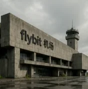 FlyBit 机场航站楼插画，像素风格